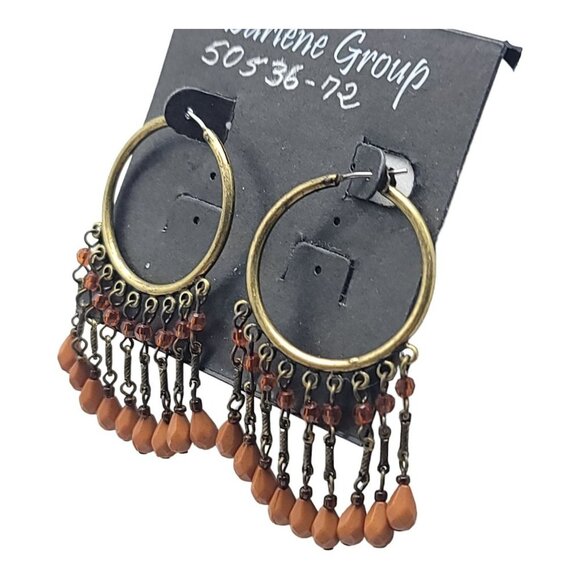 Darlene Group Modernist Dangle Earrings Amber Acrylic Bead Accents - Picture 3 of 4